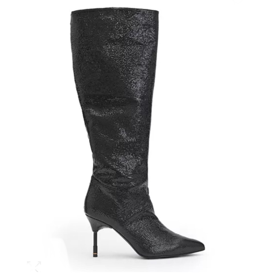 New! All Saints Women's Nori Shimmer Knee High Boots Leather Black Sz 7 $429